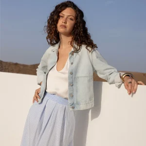 veste en jeans sans col manches longues