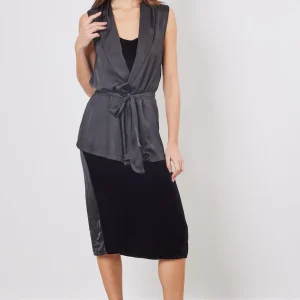 Blazer Satin sans manches Ceinturé