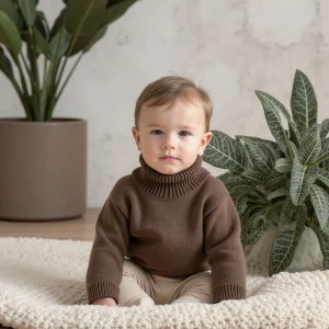 Pull Bébé Marron à Col Roulé