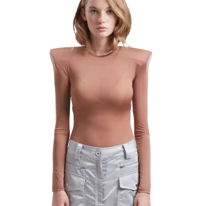 Beige Shoulder Pad Leotard Woven