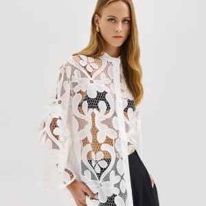 Chemise Brodée Ample à Col Officier