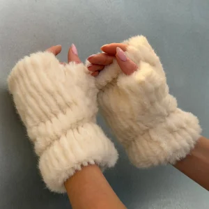 Mitaine fourrure écrue