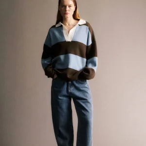 Pull polo rayé bleu marron Enorah