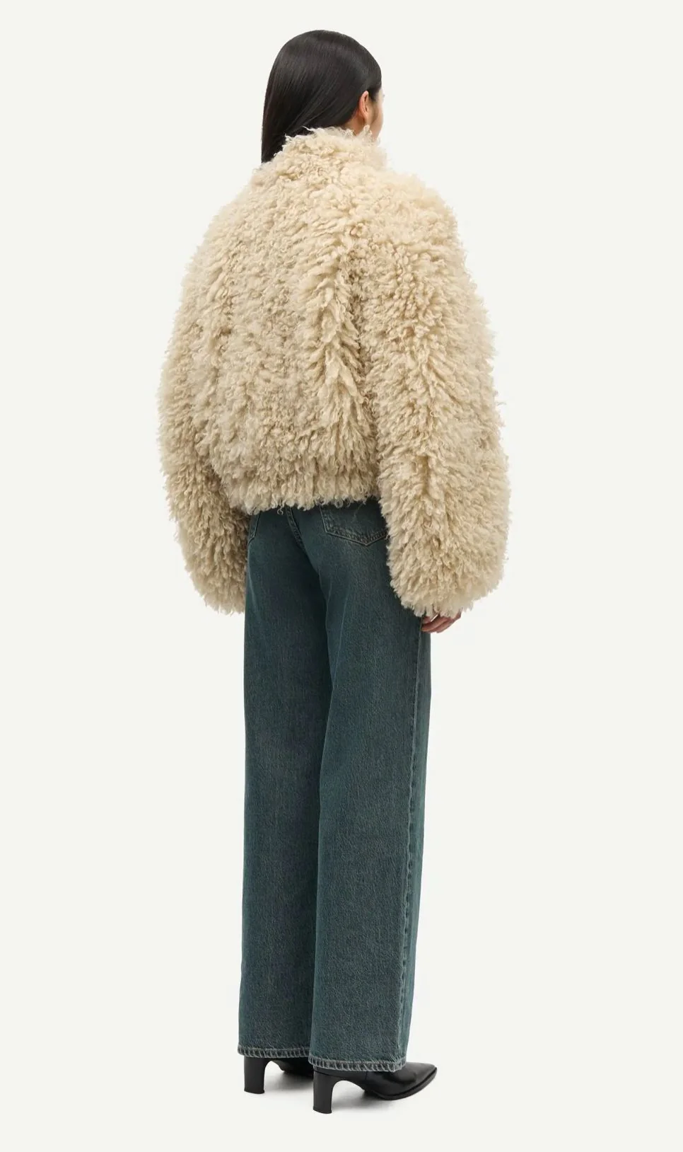 Bomber fausse fourrure bouclée crème Samedda – Image 3