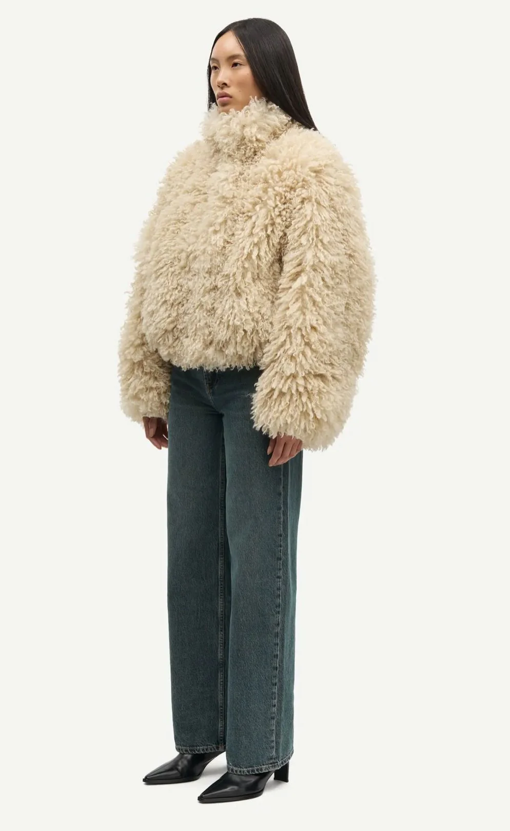 Bomber fausse fourrure bouclée crème Samedda – Image 4