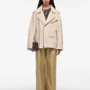 Veste en cuir écru Cornelia