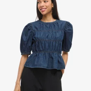 Top en jean manches bouffantes Heidi