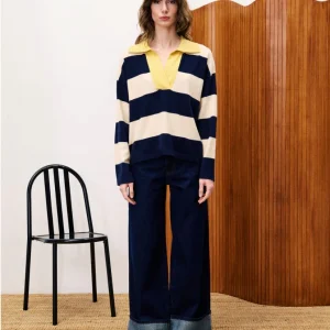 Polo rayé jaune navy Colchique