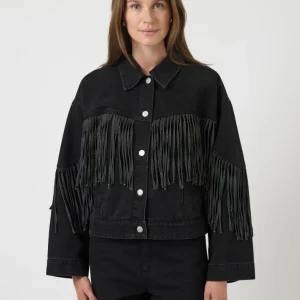 Veste denim à franges noir Aiko