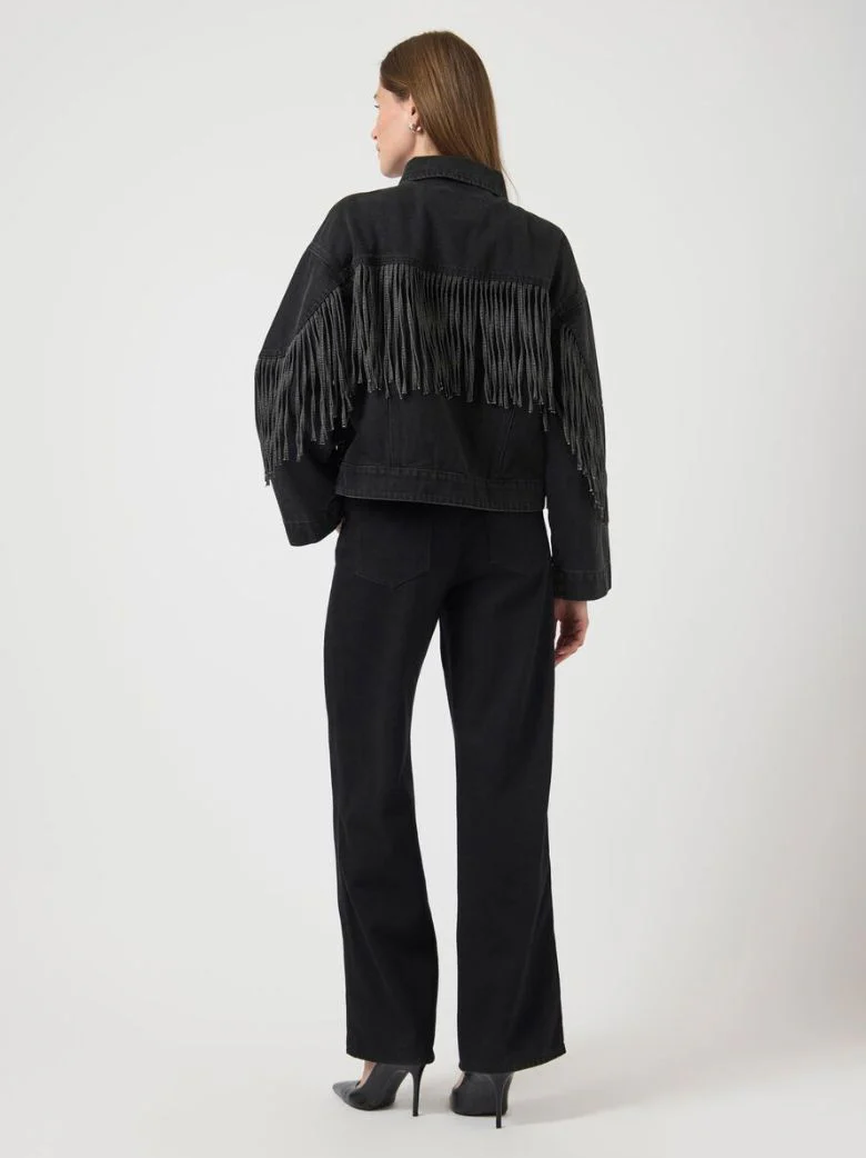 Veste denim à franges noir Aiko – Image 3