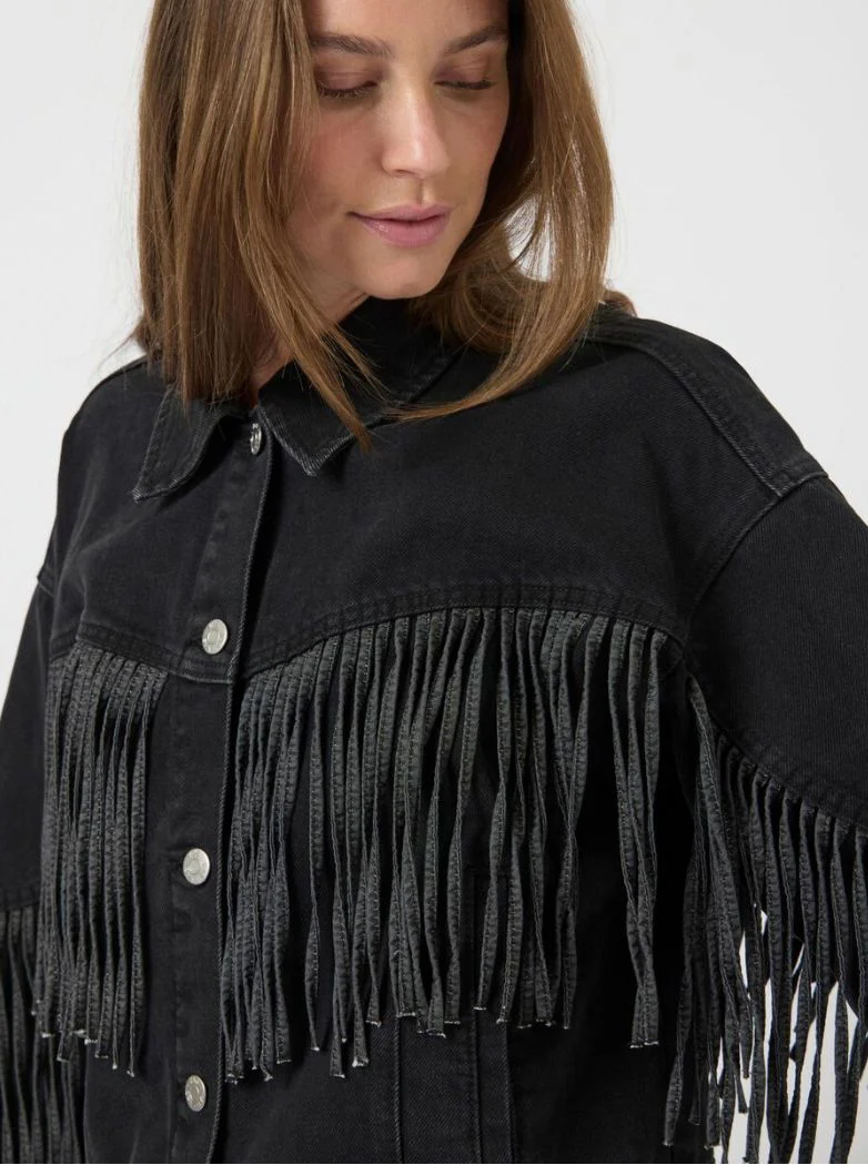 Veste denim à franges noir Aiko – Image 2