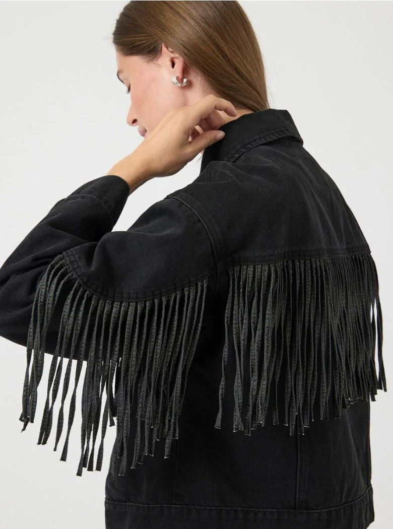 Veste denim à franges noir Aiko – Image 4