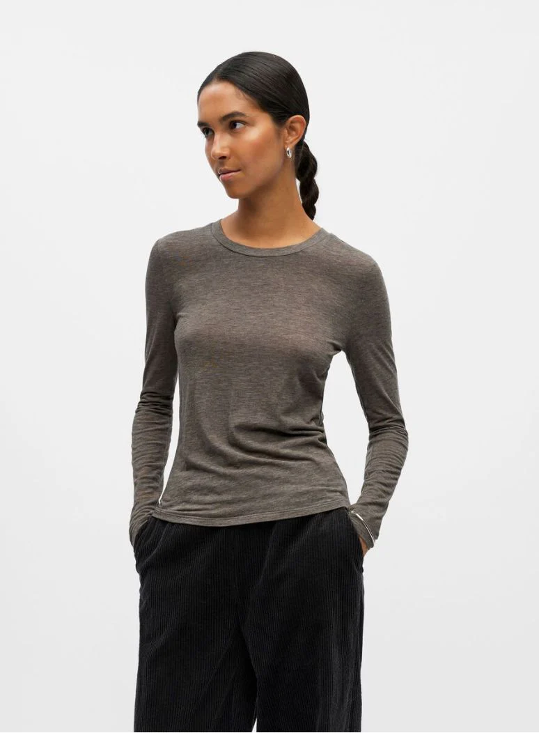 T-shirt manches longues tencell laine taupe Zofia