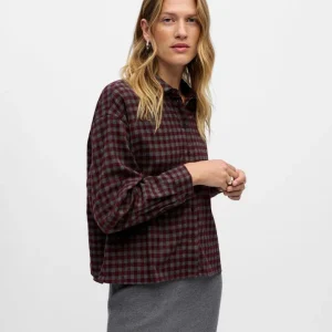 Chemise carreaux bordeaux gris Bene