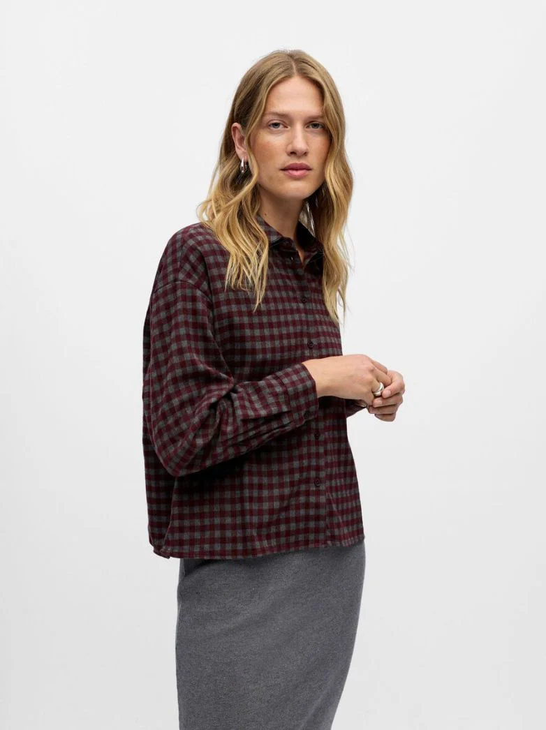 Chemise carreaux bordeaux gris Bene