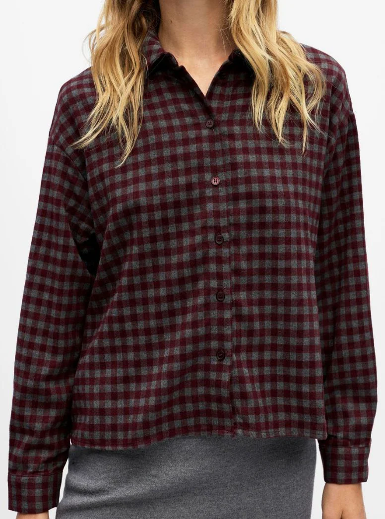 Chemise carreaux bordeaux gris Bene – Image 2