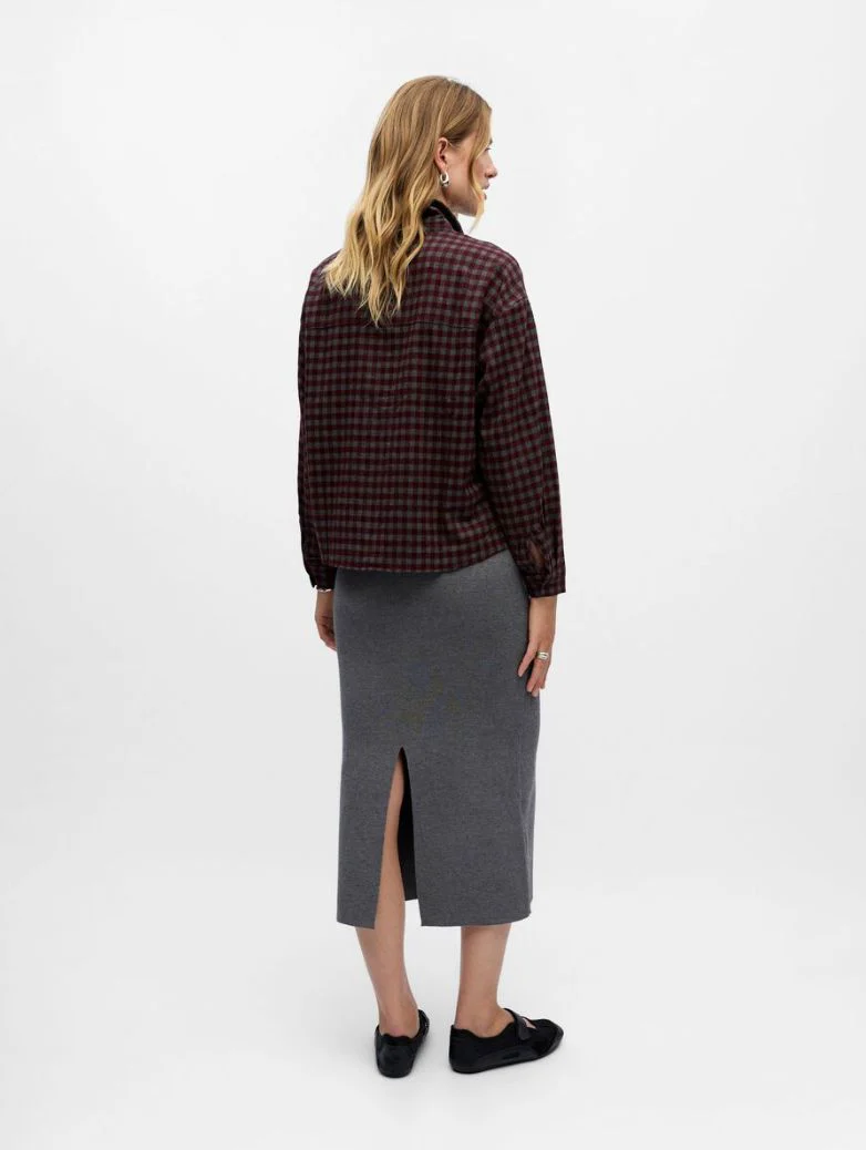 Chemise carreaux bordeaux gris Bene – Image 3