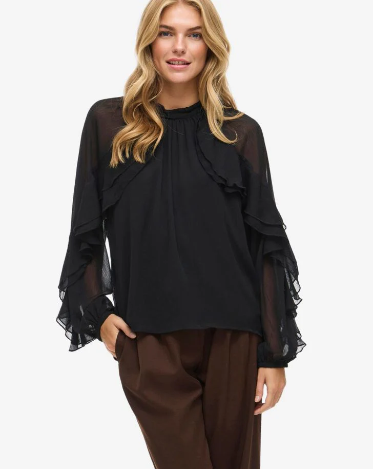 Blouse noir à volant Binna