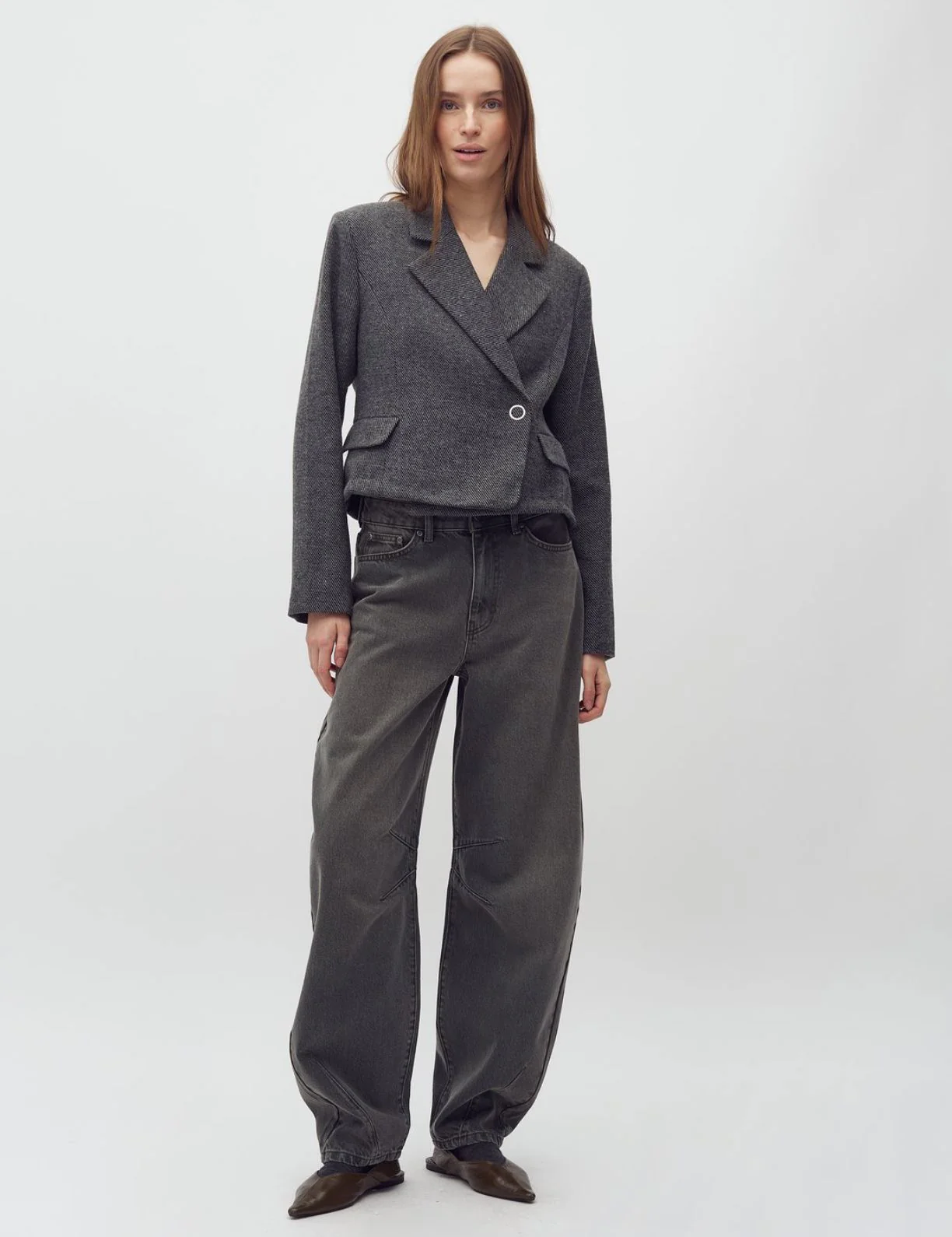 Jean barrel gris kaki Barina