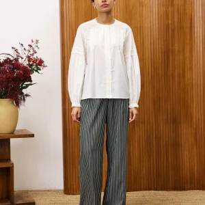 Pantalon rayé vert mousse Aster