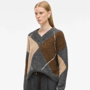 Pull maille gris chocolat beige Argyle