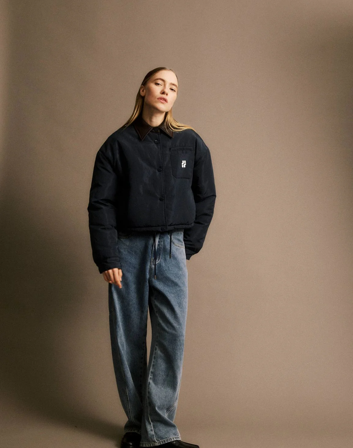 Doudoune navy col marron Alixe