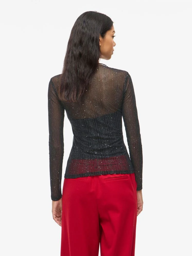 Top en mesh noir paillette Turno – Image 2