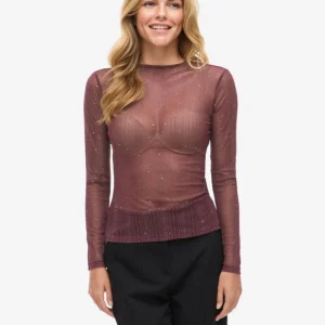 Top en mesh bordeaux paillette Turno
