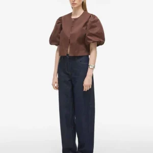 Top manche bouffante chocolat Detta