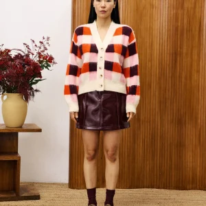 Cardigan à carreaux rose violet Viola