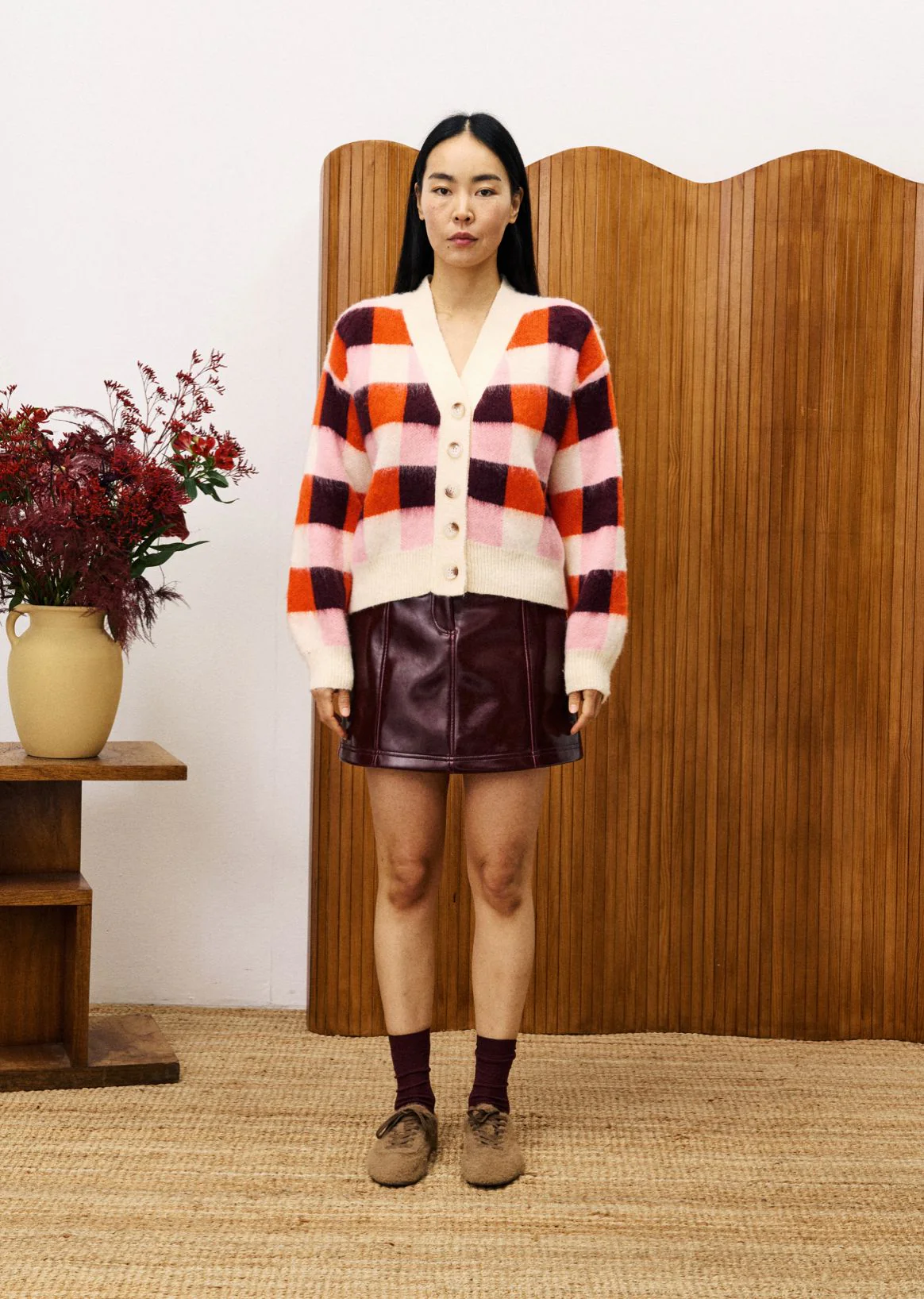 Cardigan à carreaux rose violet Viola