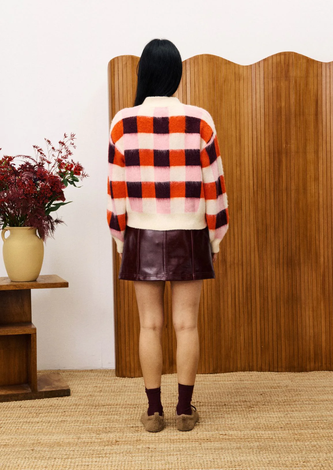 Cardigan à carreaux rose violet Viola – Image 3