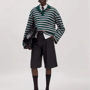 Polo manches longues rayé vert et rose Cindy