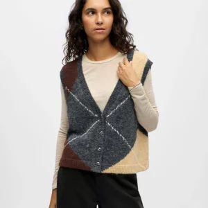 Gilet sans manche gris chocolat beige Zena