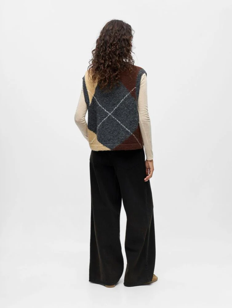 Gilet sans manche gris chocolat beige Zena – Image 2