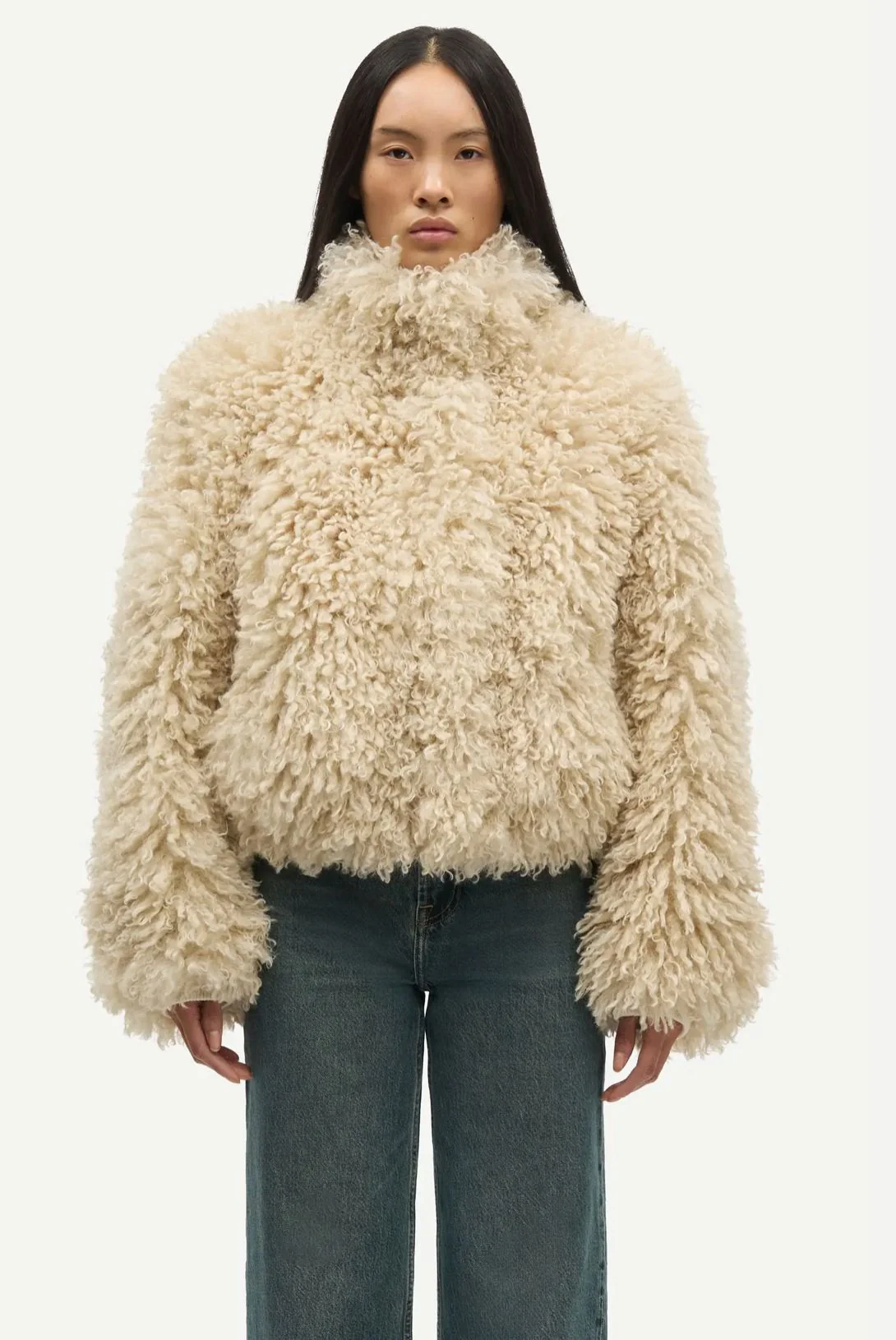 Bomber fausse fourrure bouclée crème Samedda