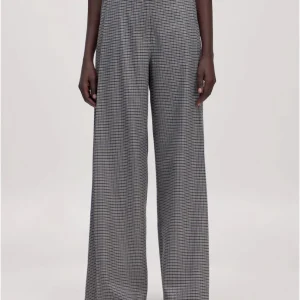 Pantalon motif pied de poule gris ceinturé Leana