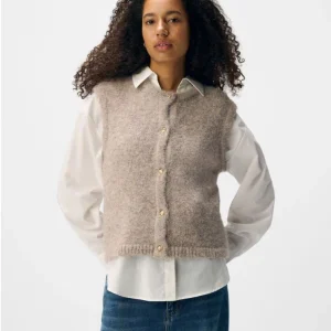 Cardigan sans manches boutons doré taupe Saggia