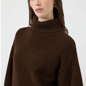 Pull col roulé manches 3/4 marron Emila