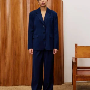 Pantalon large palazzo bleu nuit Hibiscus