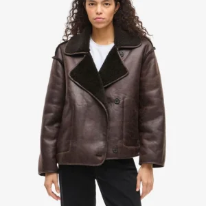 Manteau effet peau réversible marron Kadera