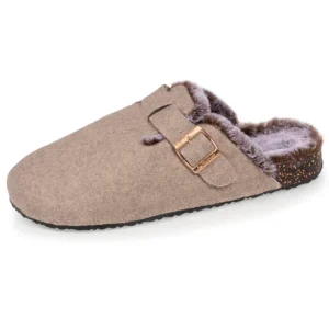 Chaussons Mules en feutrine taupe chiné