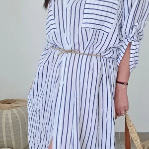 Robe Chemise GAËLLE Marine & Blanc Rayé