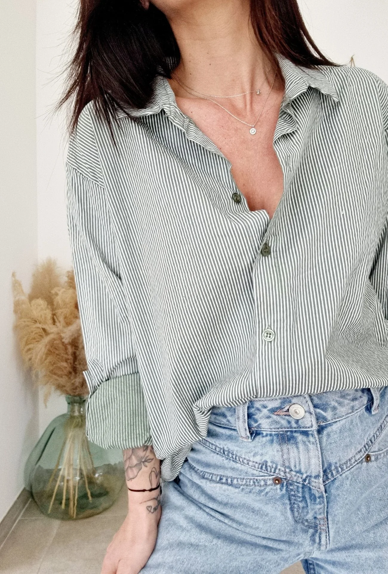 Chemise SOSO rayures kaki – Image 3