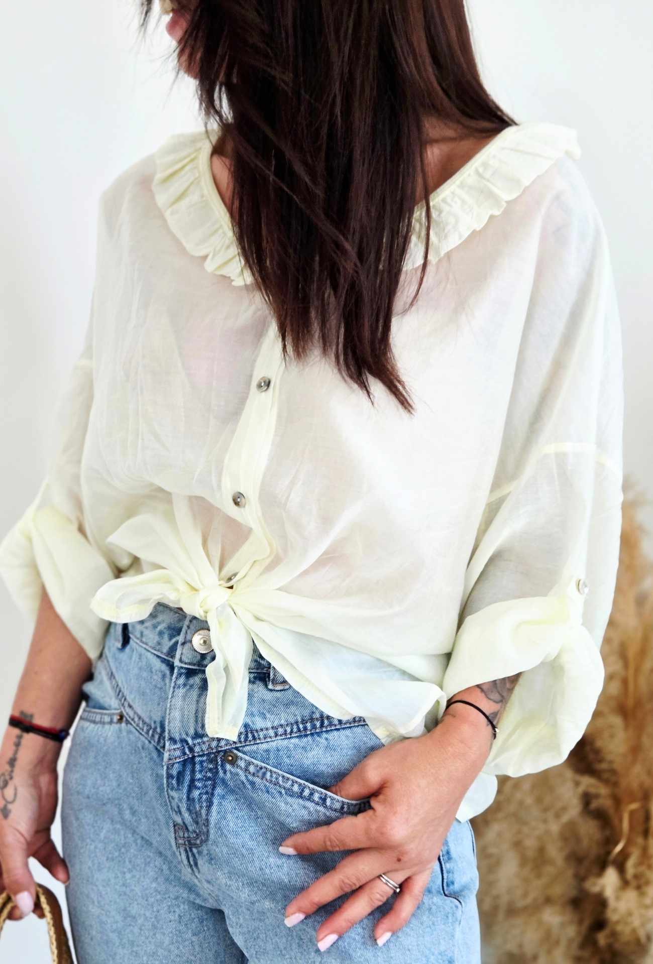 Chemise en voile ZÉLIE jaune pastel – Image 3