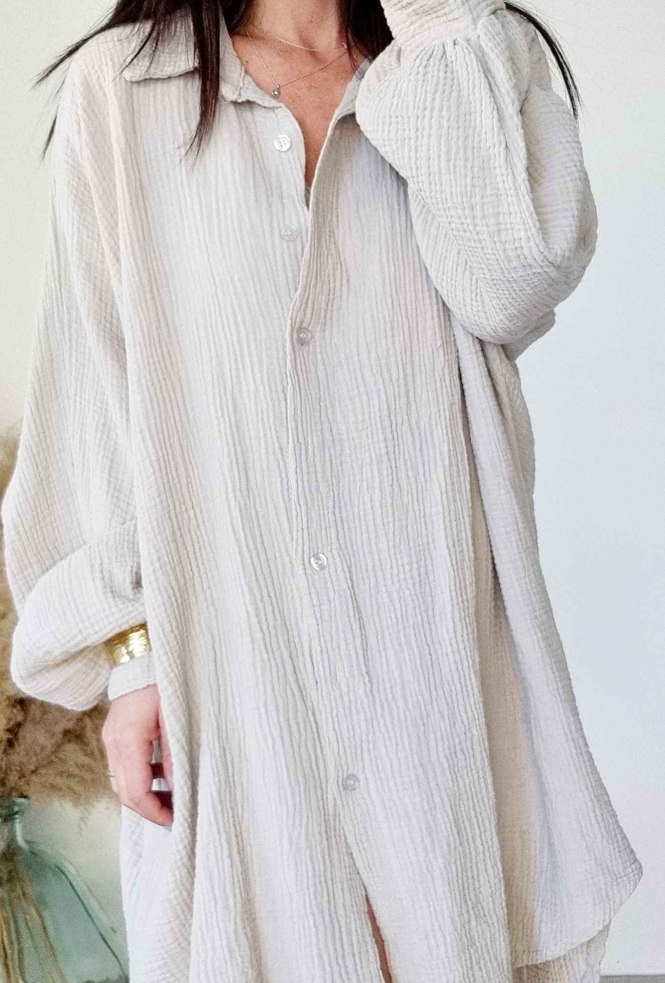 Robe chemise courte CATH Beige – Image 3