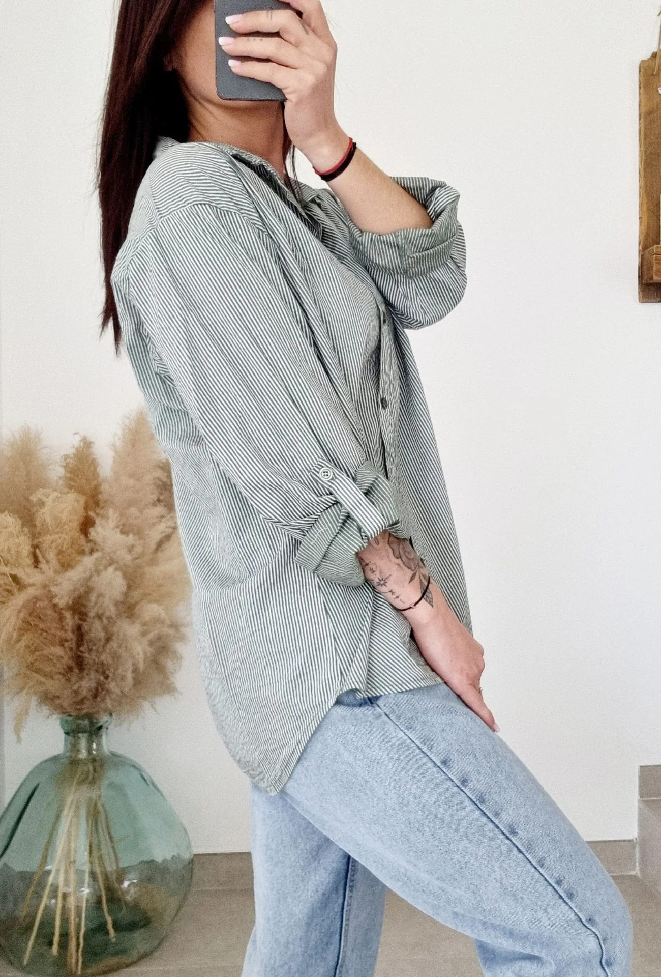 Chemise SOSO rayures kaki – Image 2