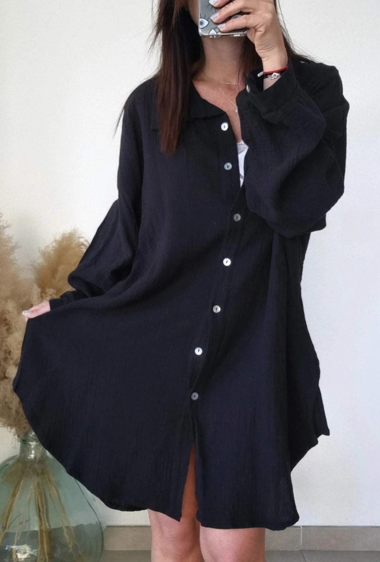 Robe chemise courte CATH Noir