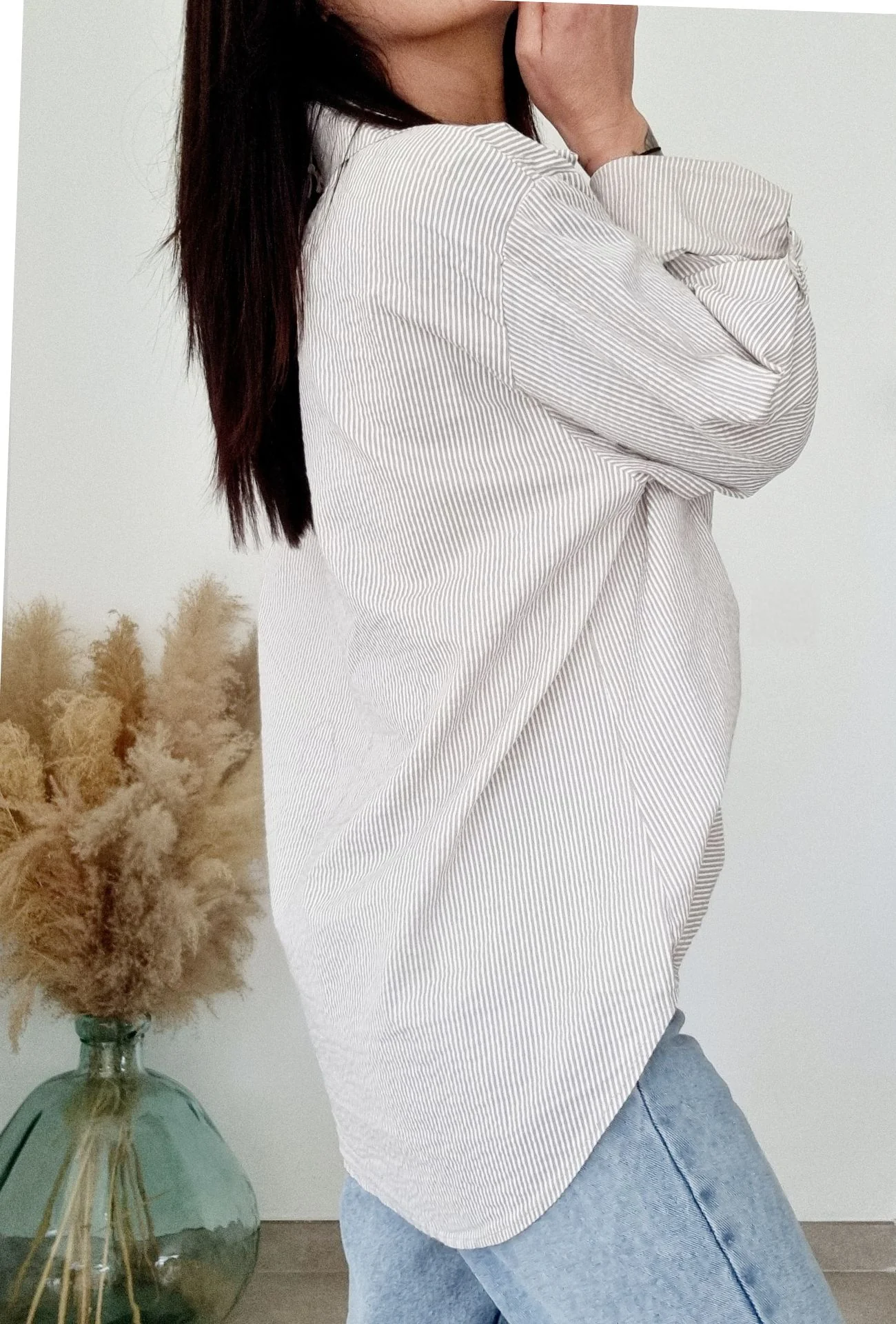 Chemise SOSO rayures beige – Image 3