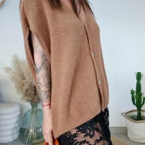 Gilet Pull sans manches MINA marron